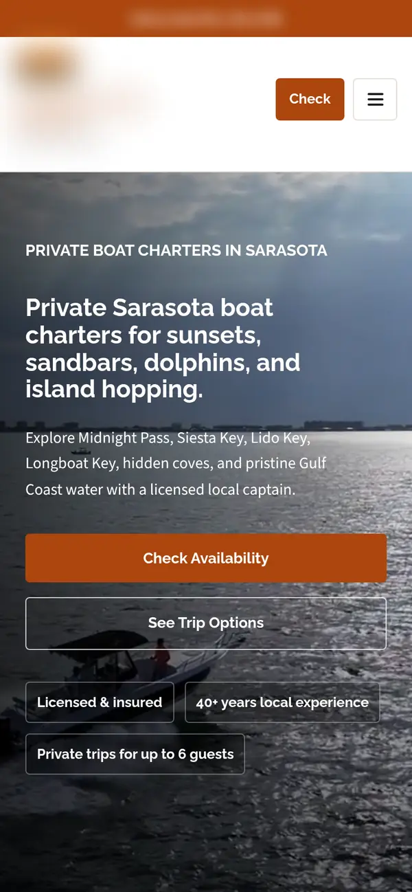 The second charter site on a phone, with Check Availability and See Trip Options buttons